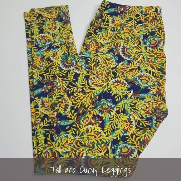 LuLaRoe TC Leggings Floral Blue Yellow NEW - Picture 1 of 1